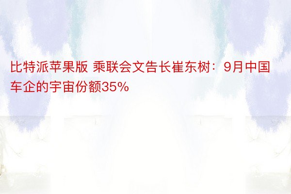 比特派苹果版 乘联会文告长崔东树：9月中国车企的宇宙份额35%