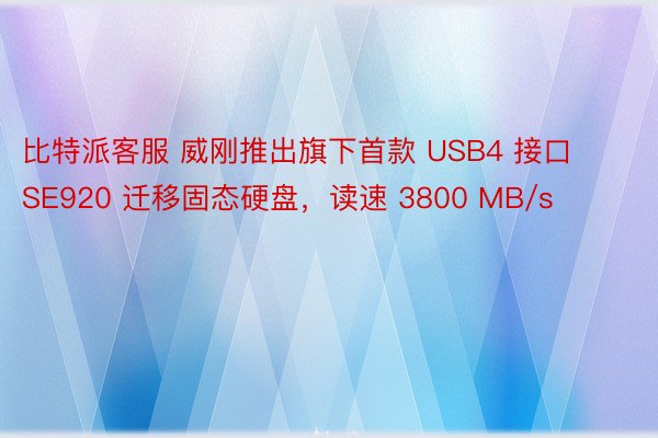比特派客服 威刚推出旗下首款 USB4 接口 SE920 迁移固态硬盘，读速 3800 MB/s